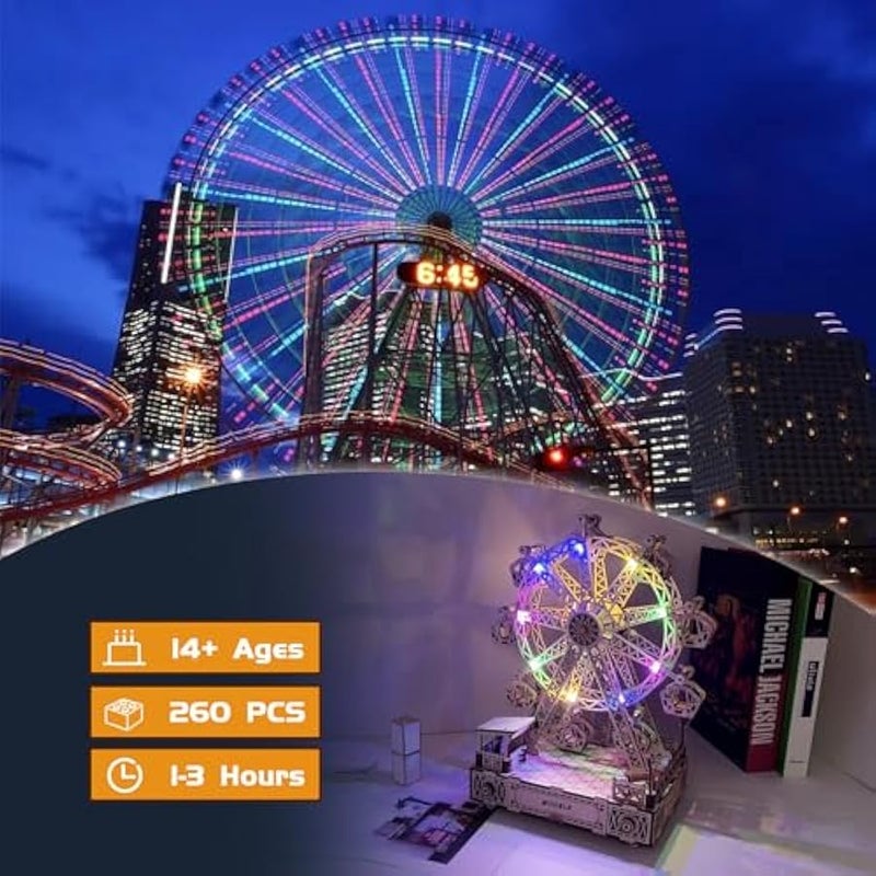 Hallisun 3D Wooden Puzzle for Adults with Music, Ferris Wheel Model Building Kit, DIY Handicraft Wood Model Hobbies, Birthday Gift for Family Friends, Home Decor, 260 pcs - Image 2